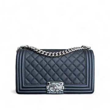 Chanel Boy Medium - 25CM Iridescent Caviar Quilted Calfskin Black Silver Hardware Series 17