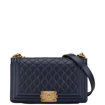 Chanel Boy Caviar Chain Shoulder Bag Navy