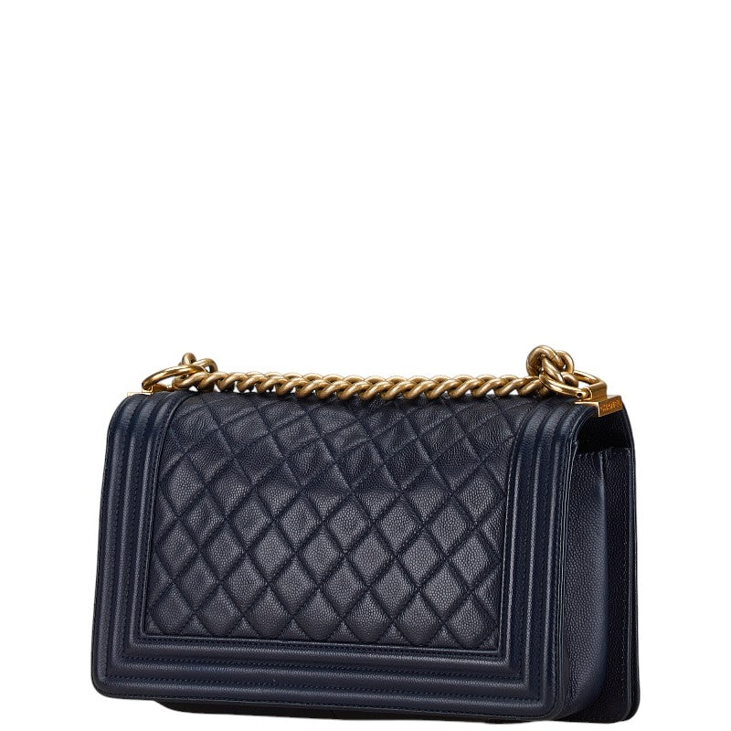 Chanel Boy Caviar Chain Shoulder Bag Navy