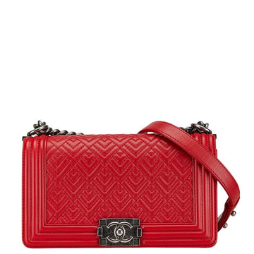 Chanel Boy 25 Red Lambskin Chain Shoulder Bag