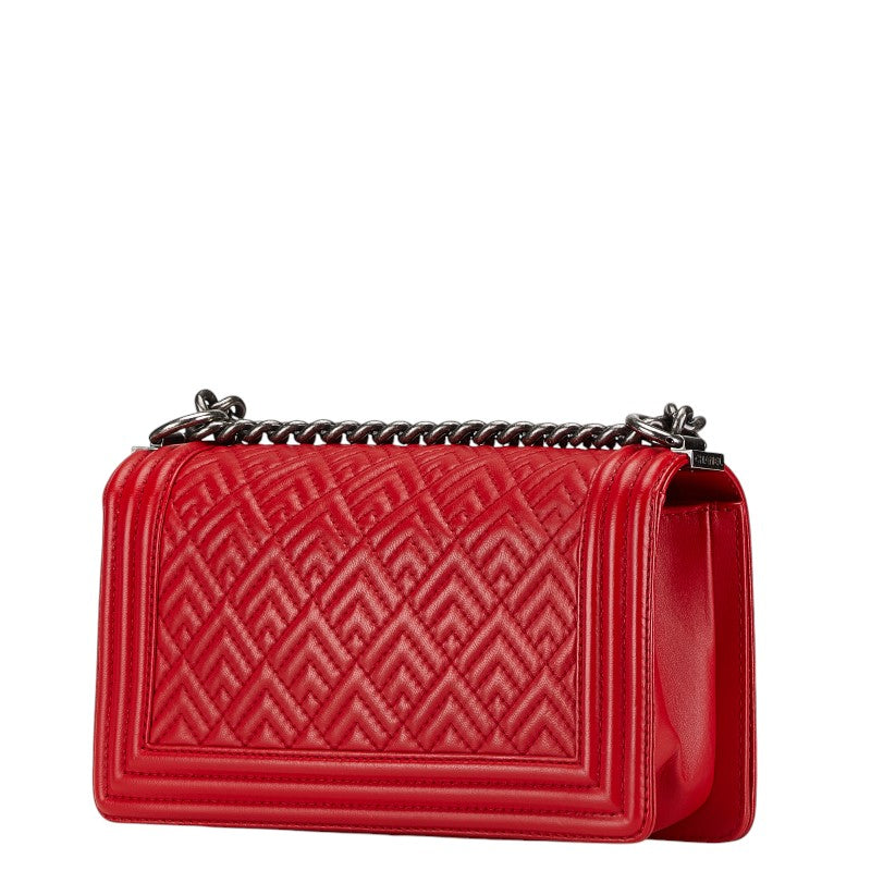 Chanel Boy 25 Red Lambskin Chain Shoulder Bag