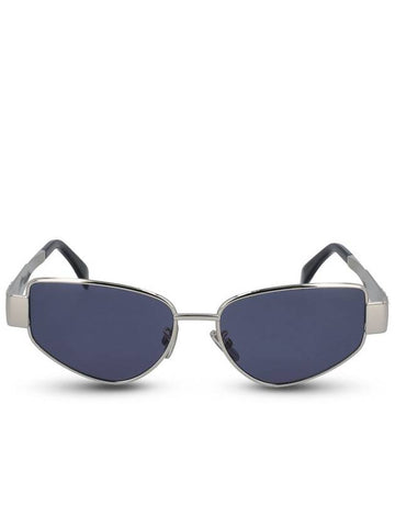 CELINE Eyewear Triomphe Metal 04 Cat-Eye Sunglasses Silver Blue