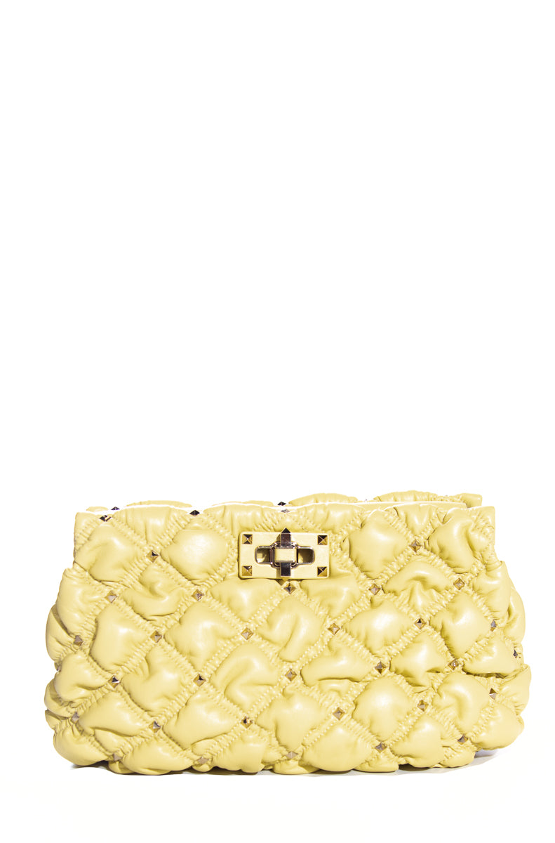 Valentino Citron Spikeme Lambskin Clutch Bag