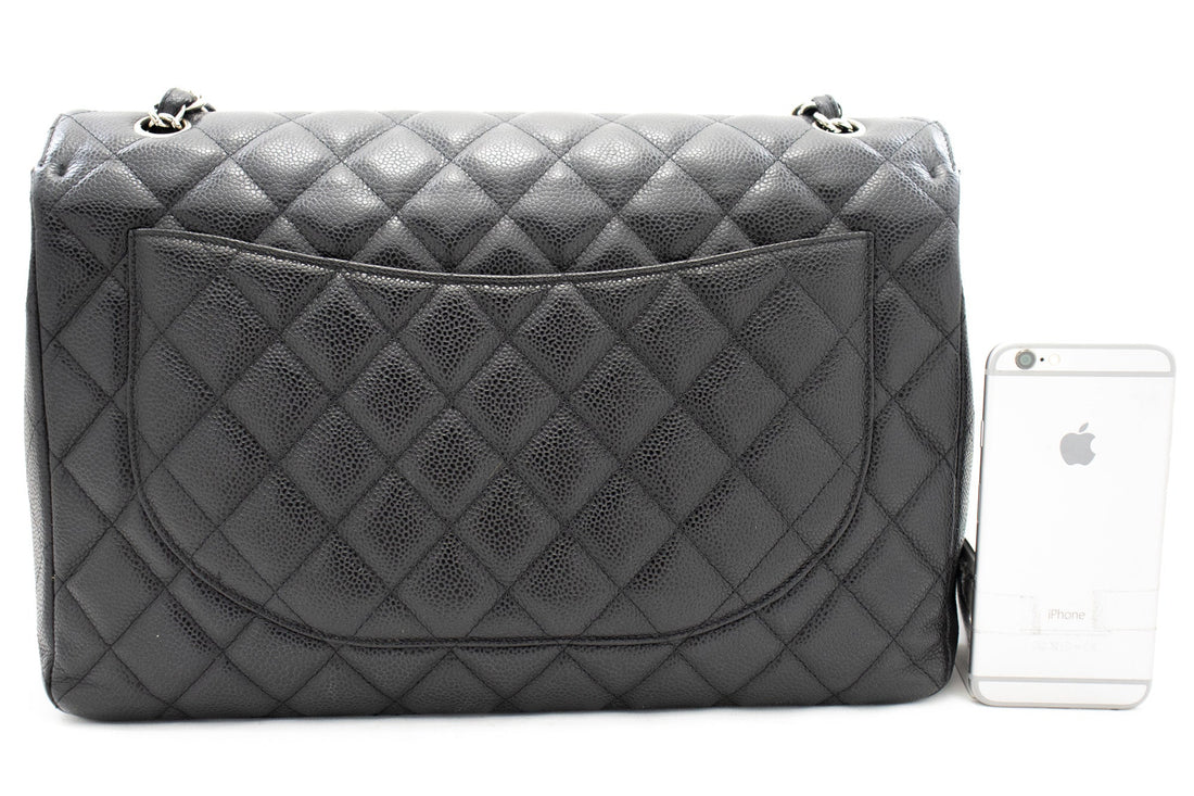 CHANEL Caviar Grained Calfskin Flap Chain Shoulder Bag Black 13" i90