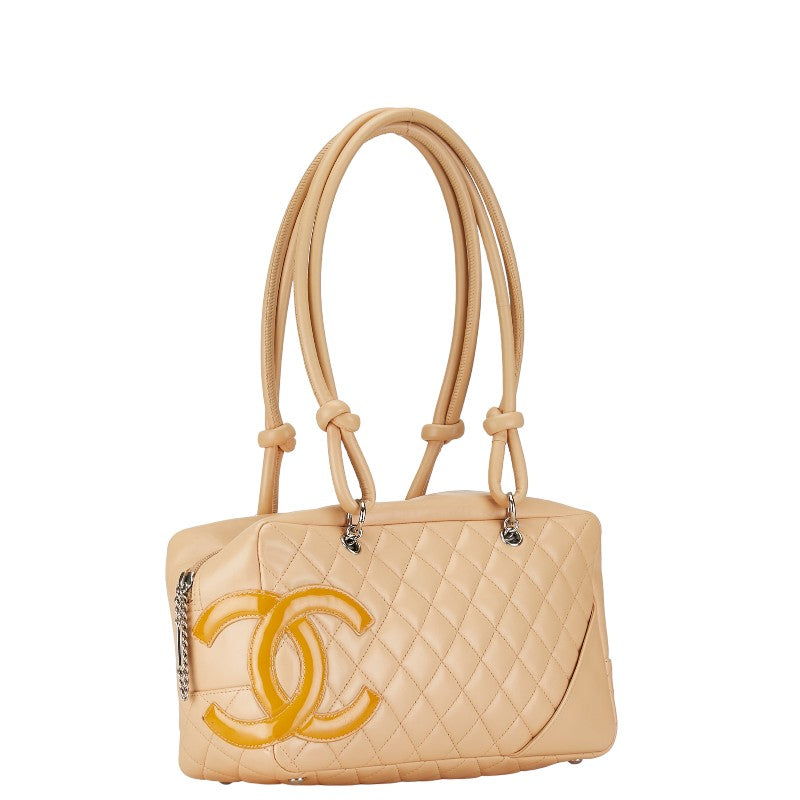 Chanel Cambon Line Leather Handbag Beige Yellow