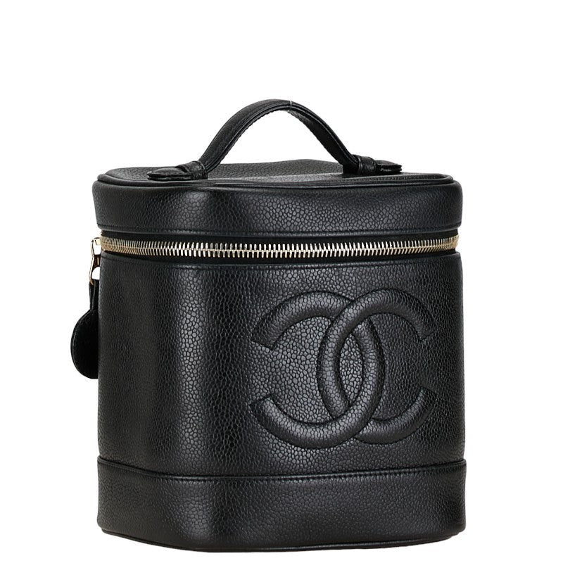 Chanel Caviar Skin Coco Mark Vanity Handbag Black Gold