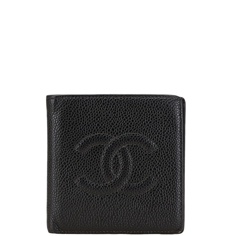 Chanel Caviar Skin Coco Mark Compact Wallet Black