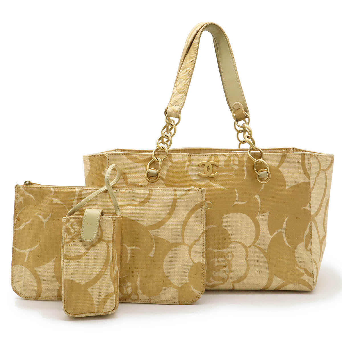 Chanel Camellia Straw Leather Tote Bag