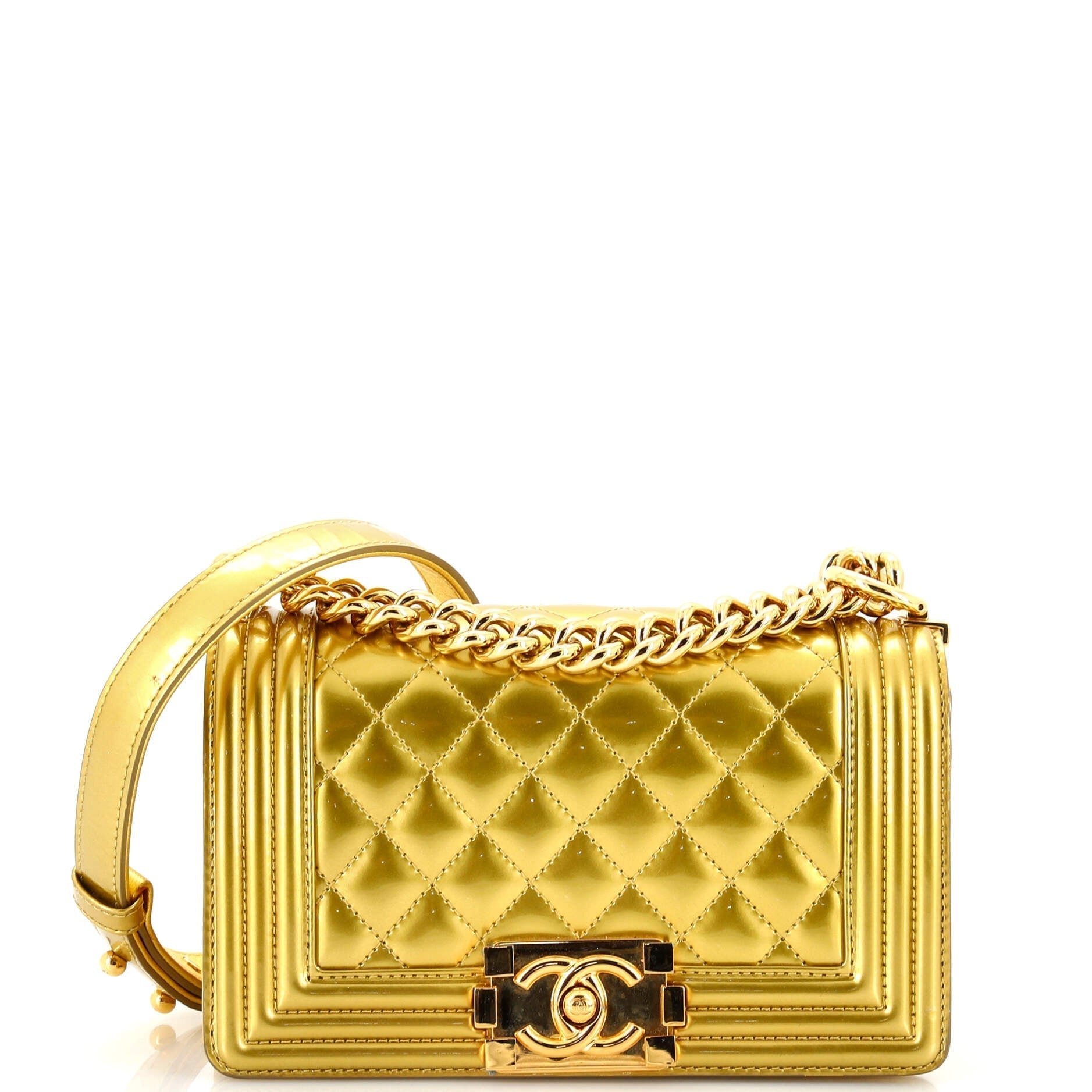 CHANEL Boy Flap Bag Quilted Patent Small