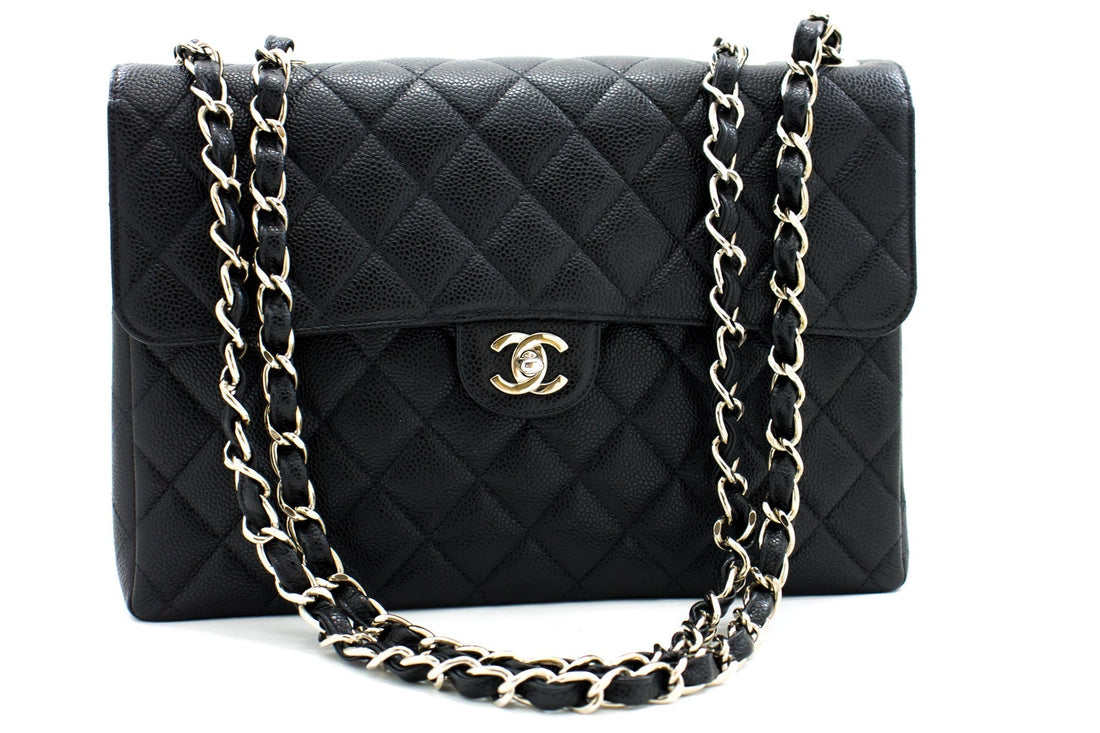 Top Quality Chanel Large Classic Handbag Chain Shoulder Bag New Black Caviar