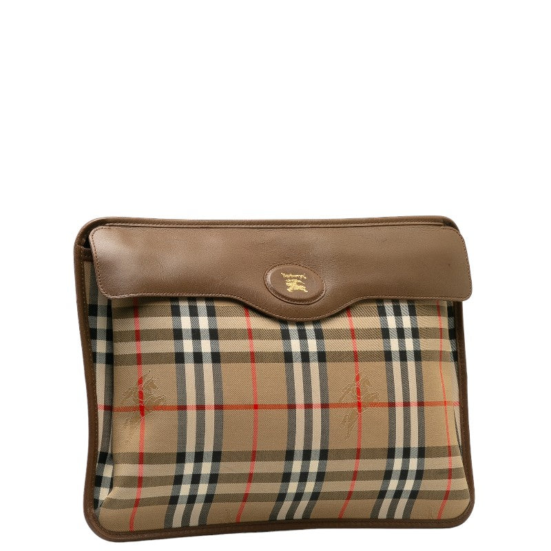 Burberry Nova Check Shadow Horse Canvas Leather Clutch Bag