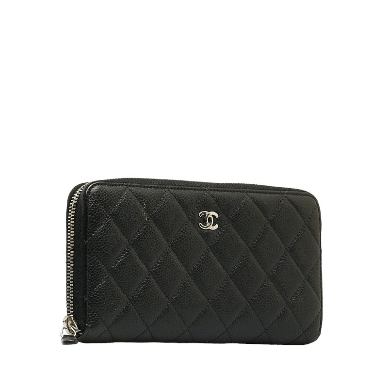 Chanel Caviar Skin Matelasse Coco Mark Round Zipper Long Wallet