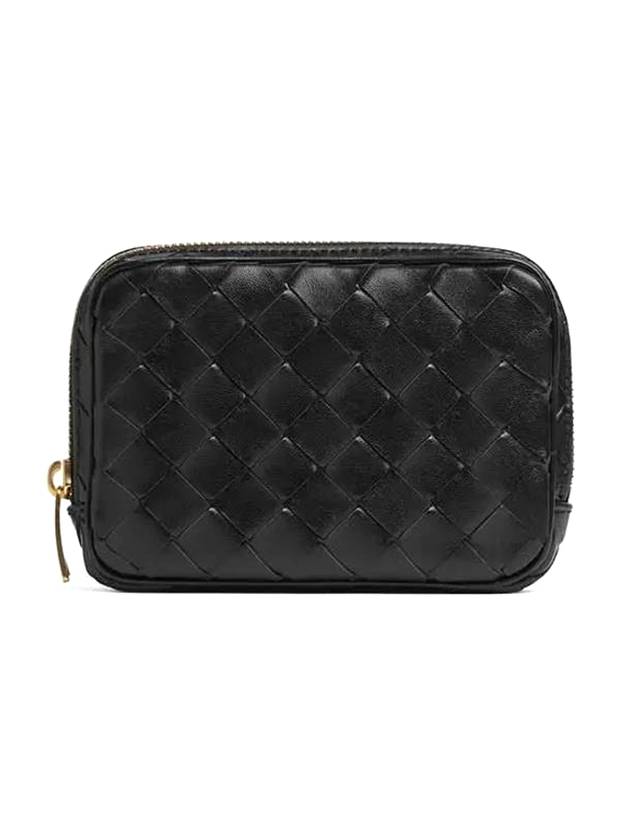 Bottega Veneta Teen Intrecciato Zipper Calfskin Pouch Black