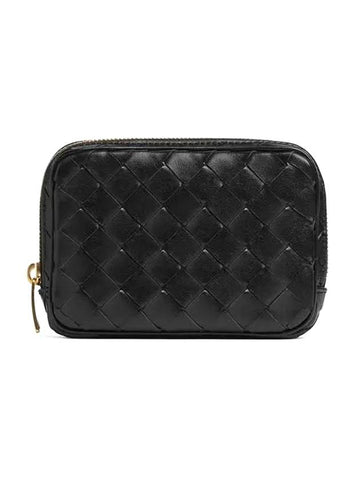 Bottega Veneta Teen Intrecciato Zipper Calfskin Pouch Black