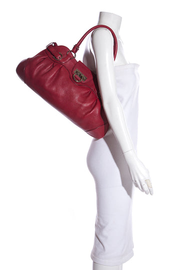Salvatore Ferragamo Red Grained Leather Handle Bag