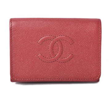 Chanel Caviar Skin Mini Trifold Wallet Dark Red