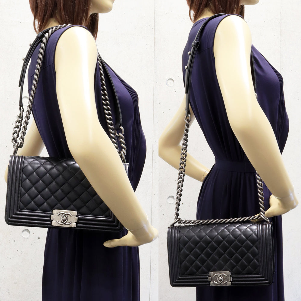 Chanel Boy Chain Shoulder Bag Lambskin Black A67086