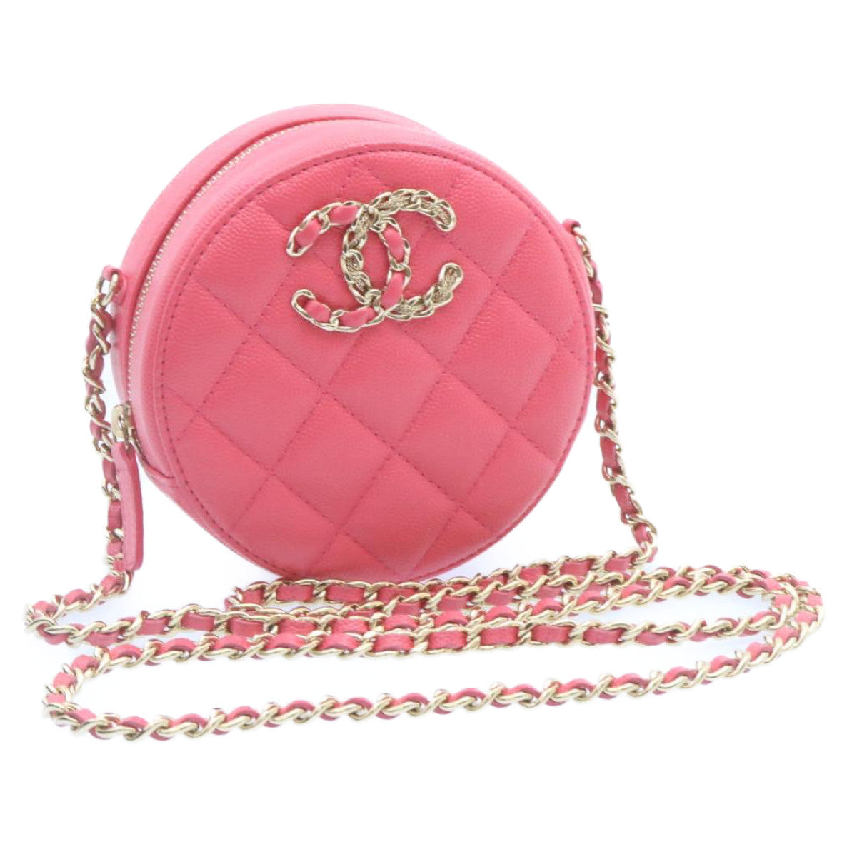 Top Quality Chanel Matelasse Caviar Skin Chain Shoulder Bag Pink CC Auth 23651A