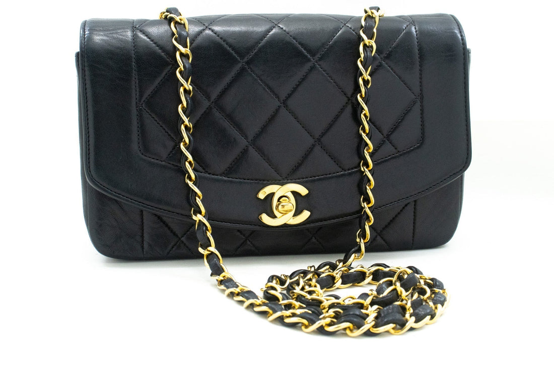 Top Quality Chanel Diana New Chain Shoulder Bag Black Quilted Lambskin Purse
