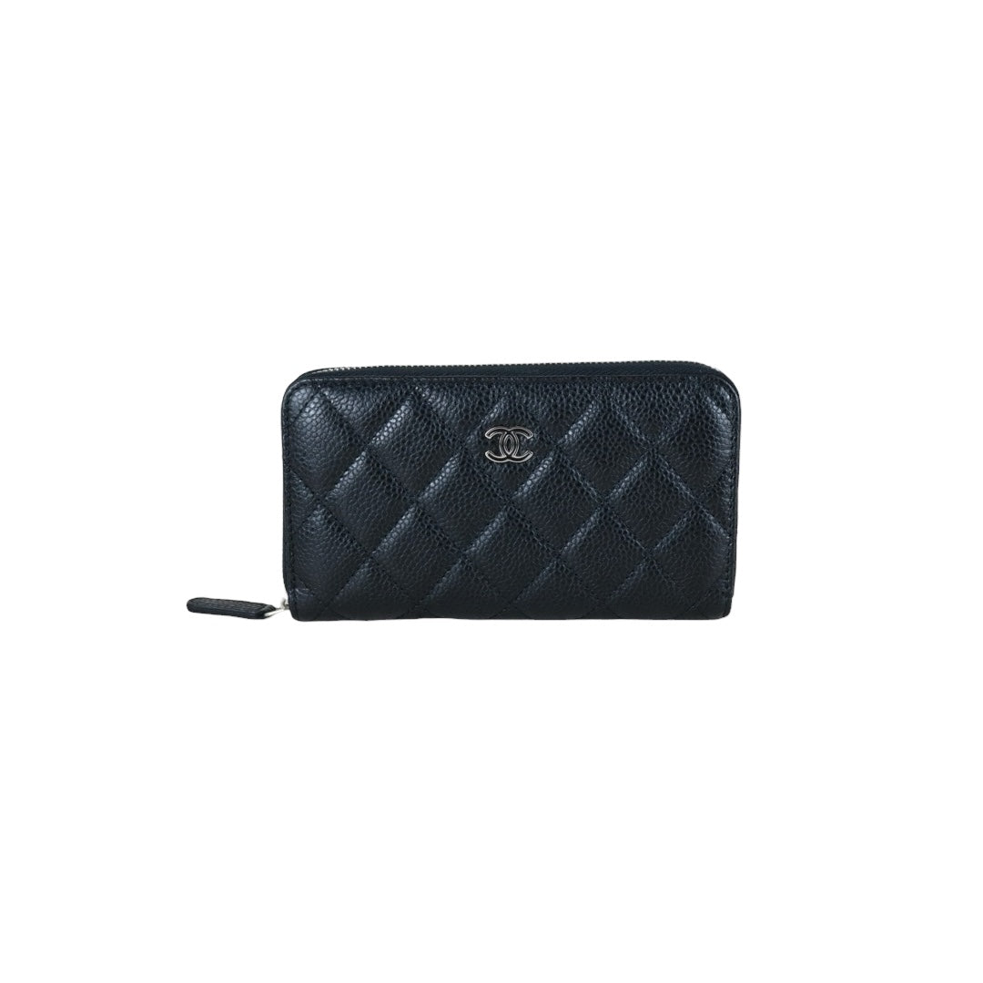 Excellent?Rank SA??Chanel Caviar Skin Black Long  Wallet Made In 2014-2015Year ?X25070608