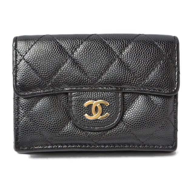 Chanel Caviar Skin Compact Wallet A84401 Black