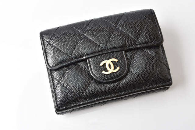 Chanel Caviar Skin Compact Wallet A84401 Black