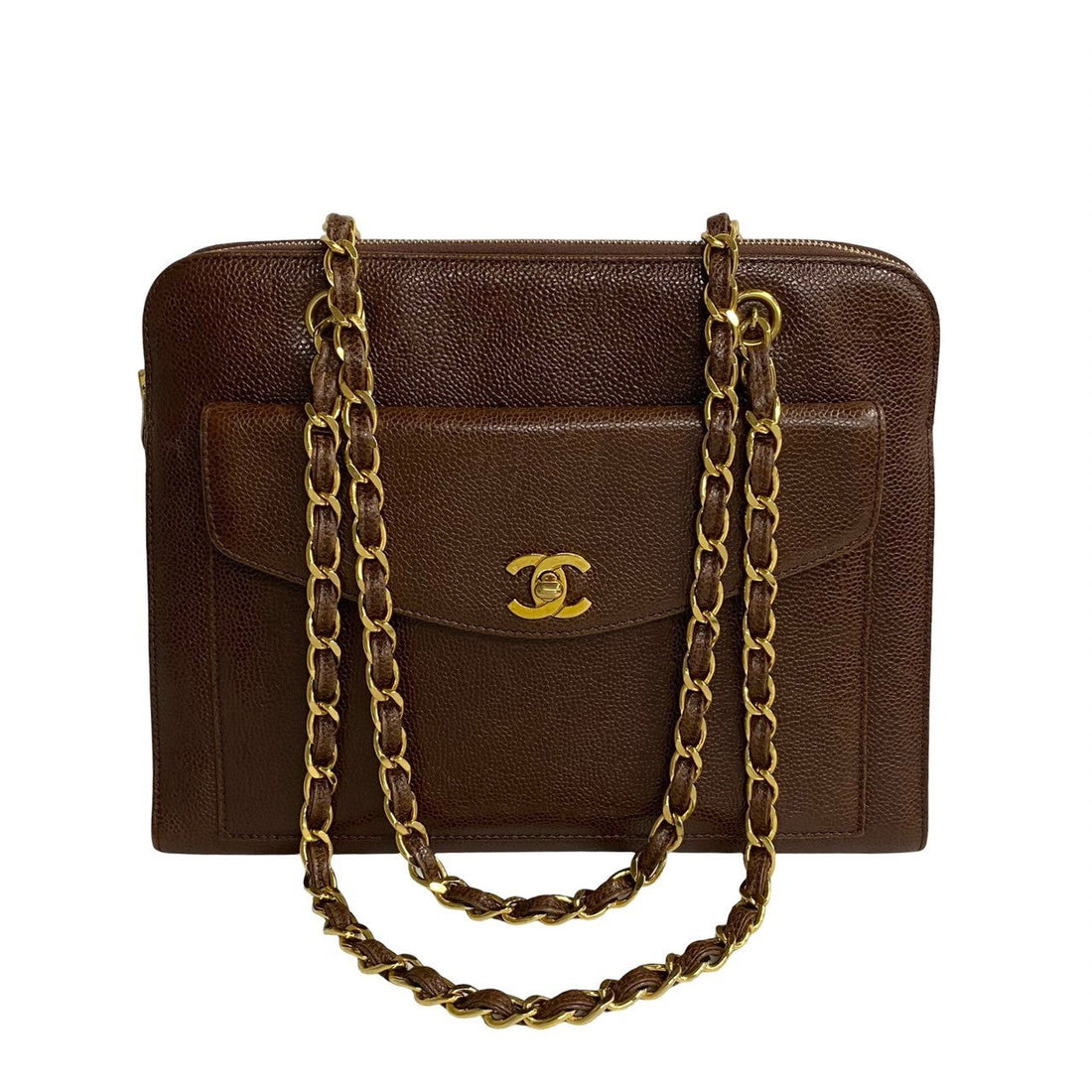 Chanel Caviar Chain Shoulder Bag Brown