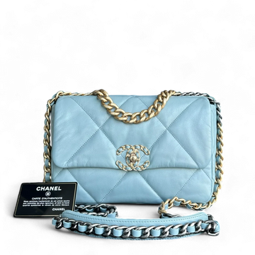 Chanel C19 Small 19 Bag Quilted Goatskin Light Blue Two-Tone Hardware Series 30