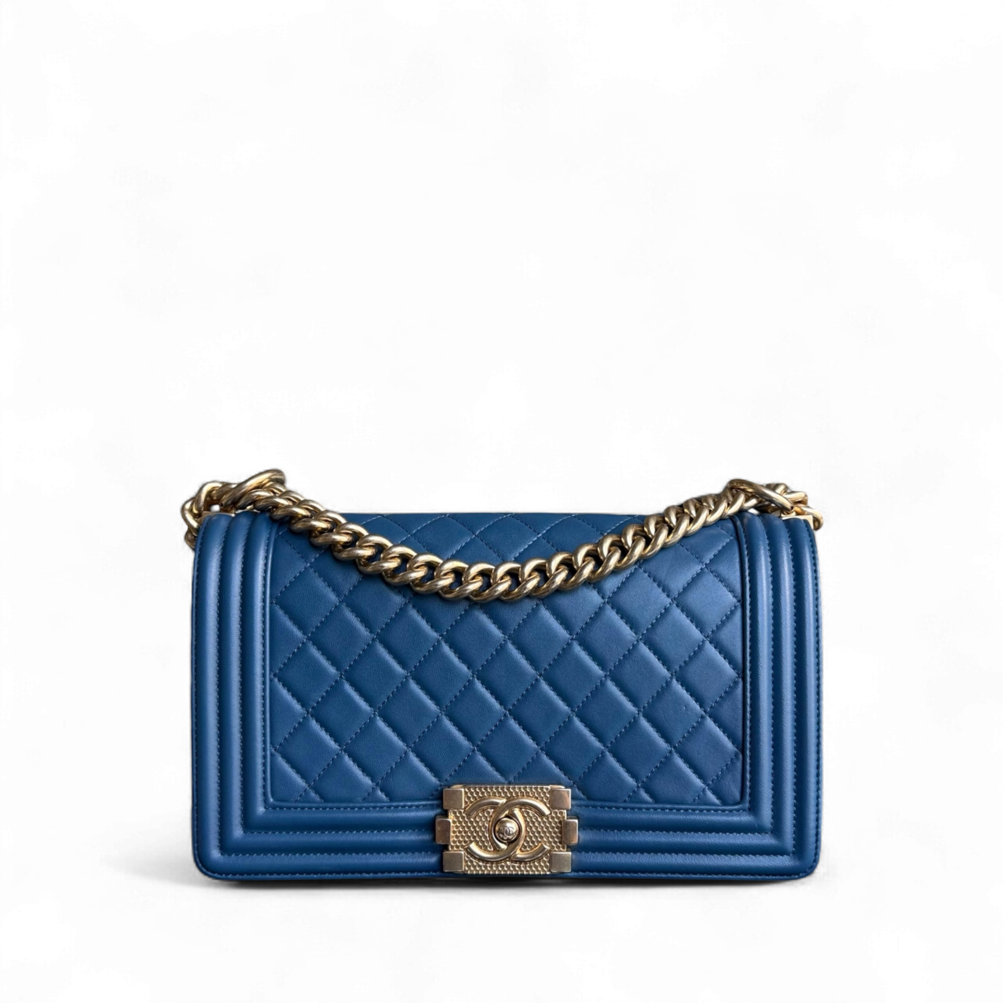 Chanel Boy Medium - 25CM Quilted Lambskin Blue Gold Hardware Limited Edition Gold Hardware Series 23