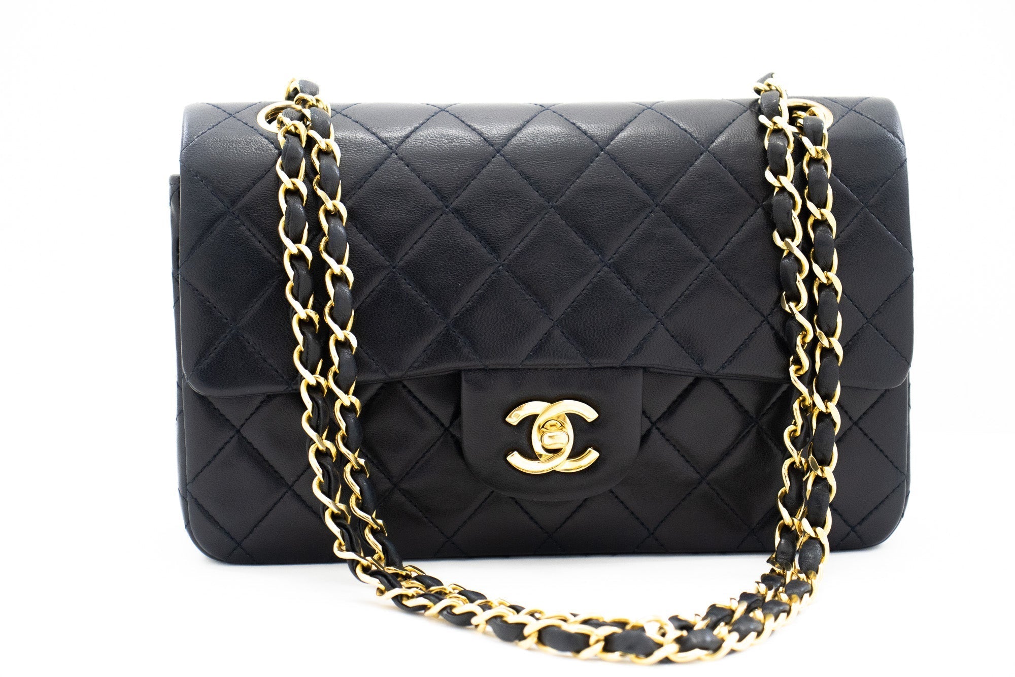 CHANEL Classic Double Flap 9" Chain Shoulder Bag Navy Lambskin g71
