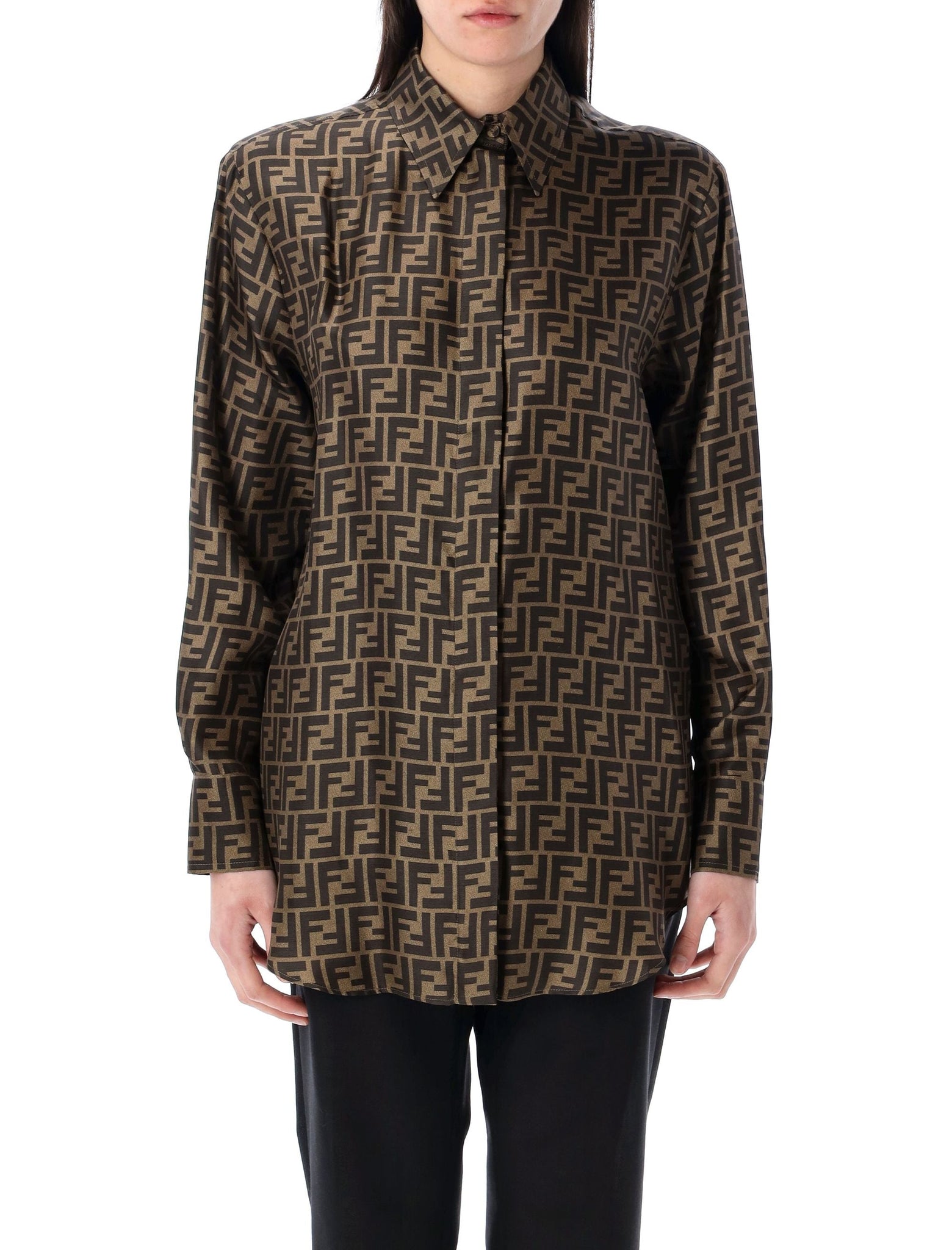 FENDI Oversized Silk Shirt with FF Motif - Women's Size 38