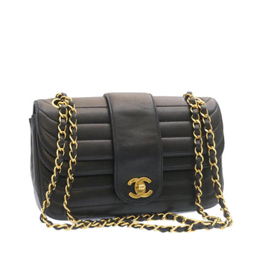 Top Quality Chanel Lamb Skin Double New Chain Shoulder Bag Black CC Auth 26207A