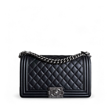 Chanel Boy Medium - 25CM Quilted Calfskin Black Ruthenium Silver Hardware