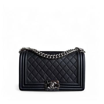 Chanel Boy Medium - Caviar 25CM Quilted Black Silver Hardware Series 17
