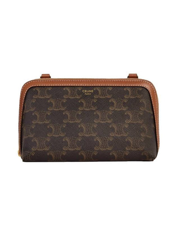 CELINE Triomphe Chain Clutch Bag Tan