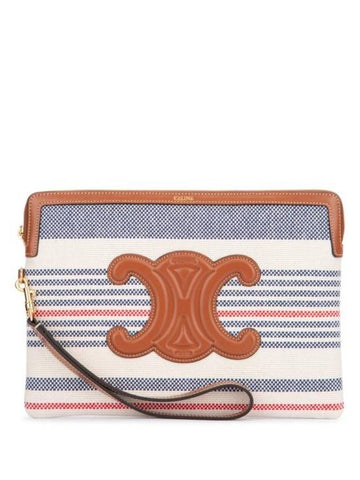 CELINE Strap Striped Textile Calfskin Pouch Bag