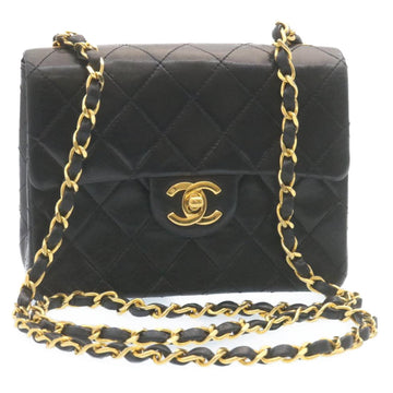 Top Quality Chanel Mini Matelasse Chain New Shoulder Bag Lamb Skin Black Gold Auth 28471A