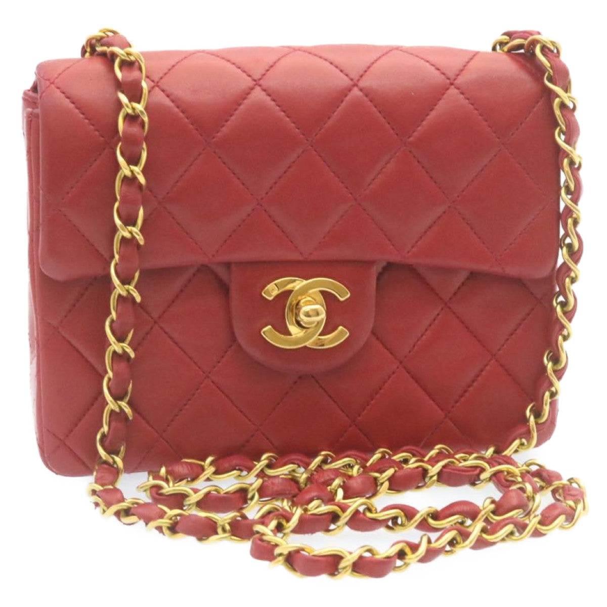 Top Quality Chanel Matelasse Chain New Shoulder Bag Lamb Skin Turn Lock Red CC Auth 28661A