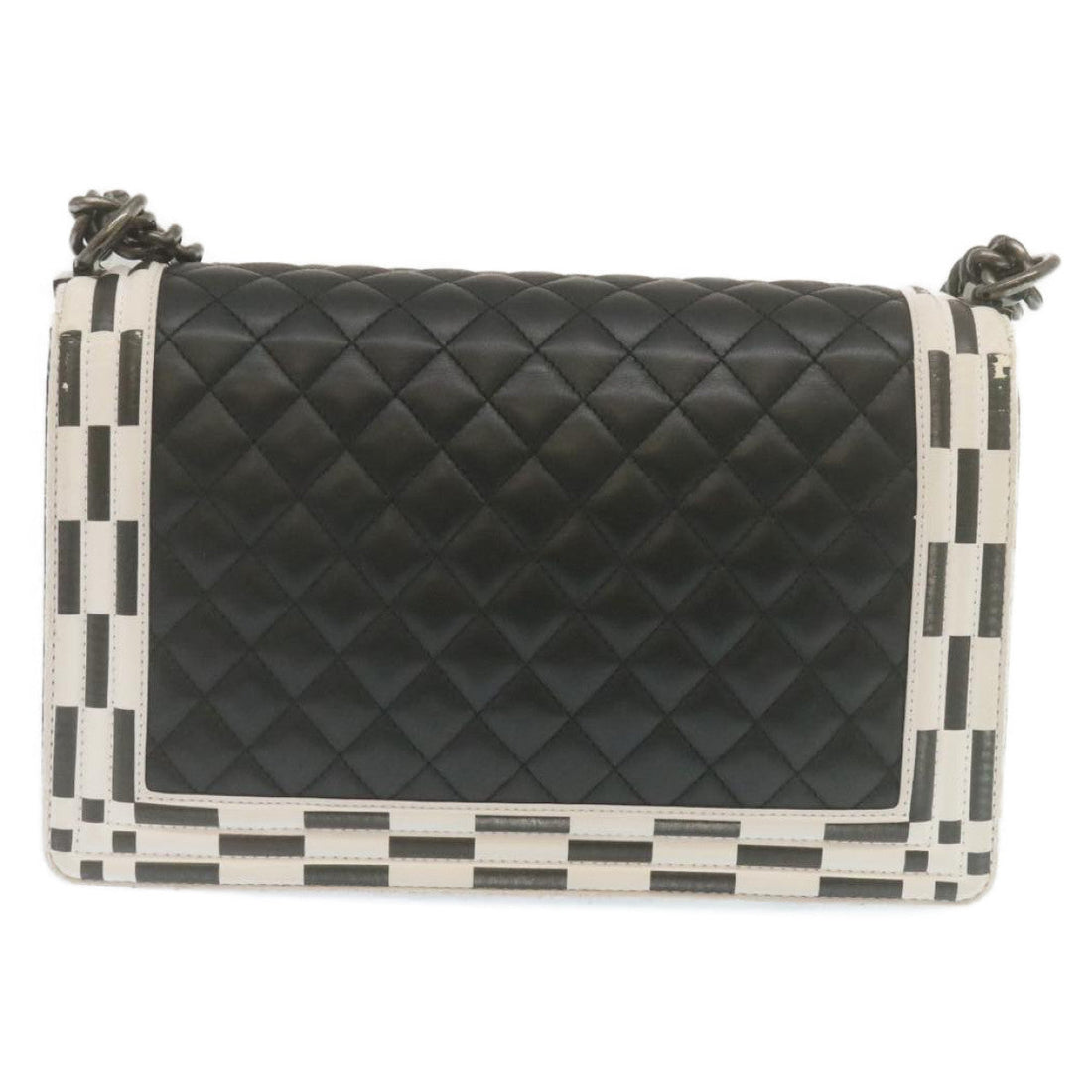 Top Quality Chanel Matelasse Boy  Chain Shoulder Bag Lamb Skin Black CC Auth 29190A