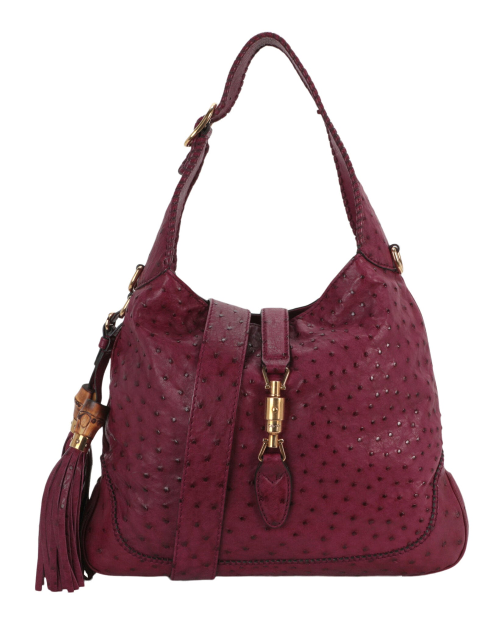 Gucci Womens Medium New Jackie Ostrich Shoulder Bag