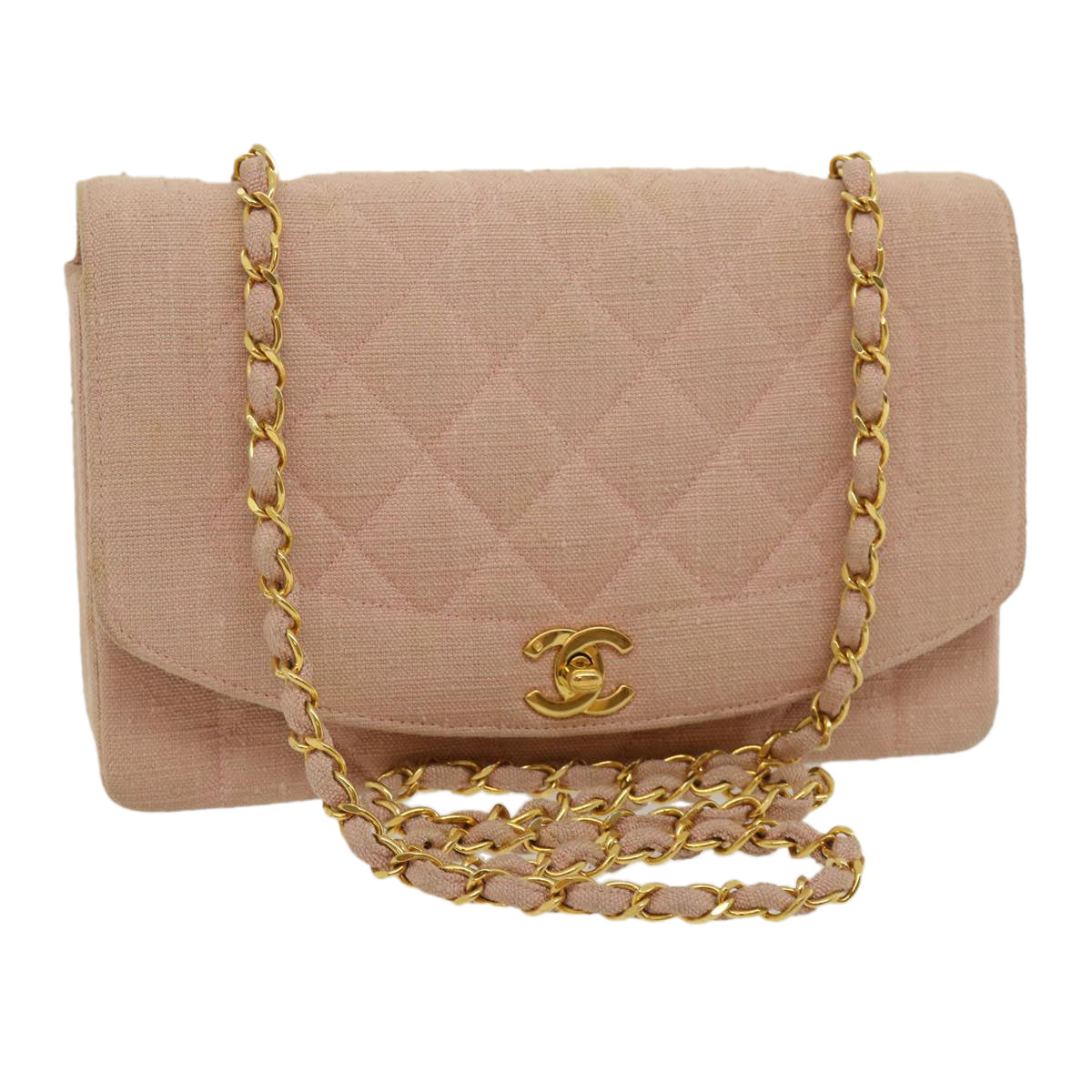 Top Quality Chanel Matelasse Turn Lock Chain Diana Shoulder Bag Canvas Pink CC Auth 29889A