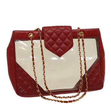 Top Quality Chanel Matelasse Chain Shoulder Bag Lamb Skin Enamel Red Clear CC Auth 29894A