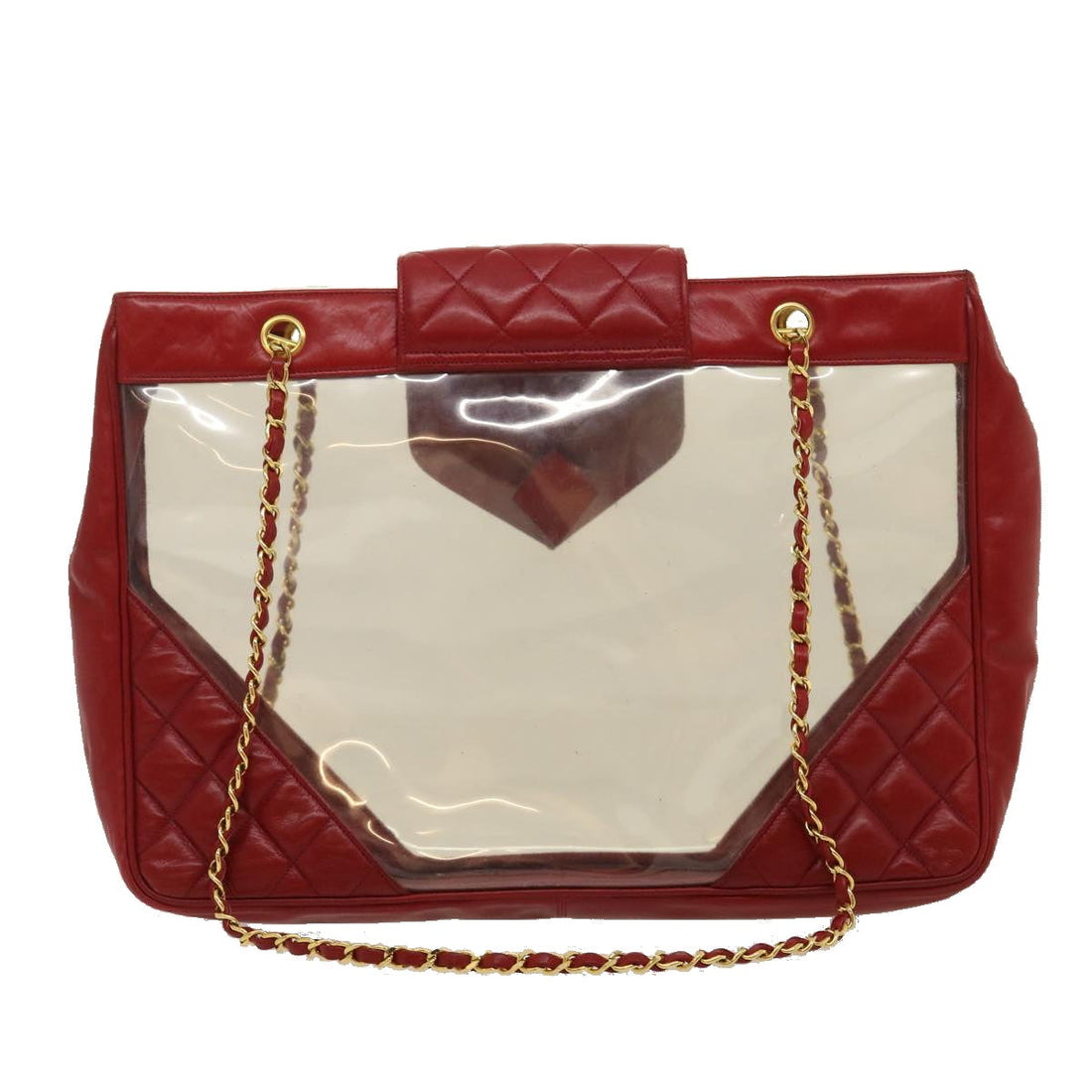 Top Quality Chanel Matelasse Chain Shoulder Bag Lamb Skin Enamel Red Clear CC Auth 29894A
