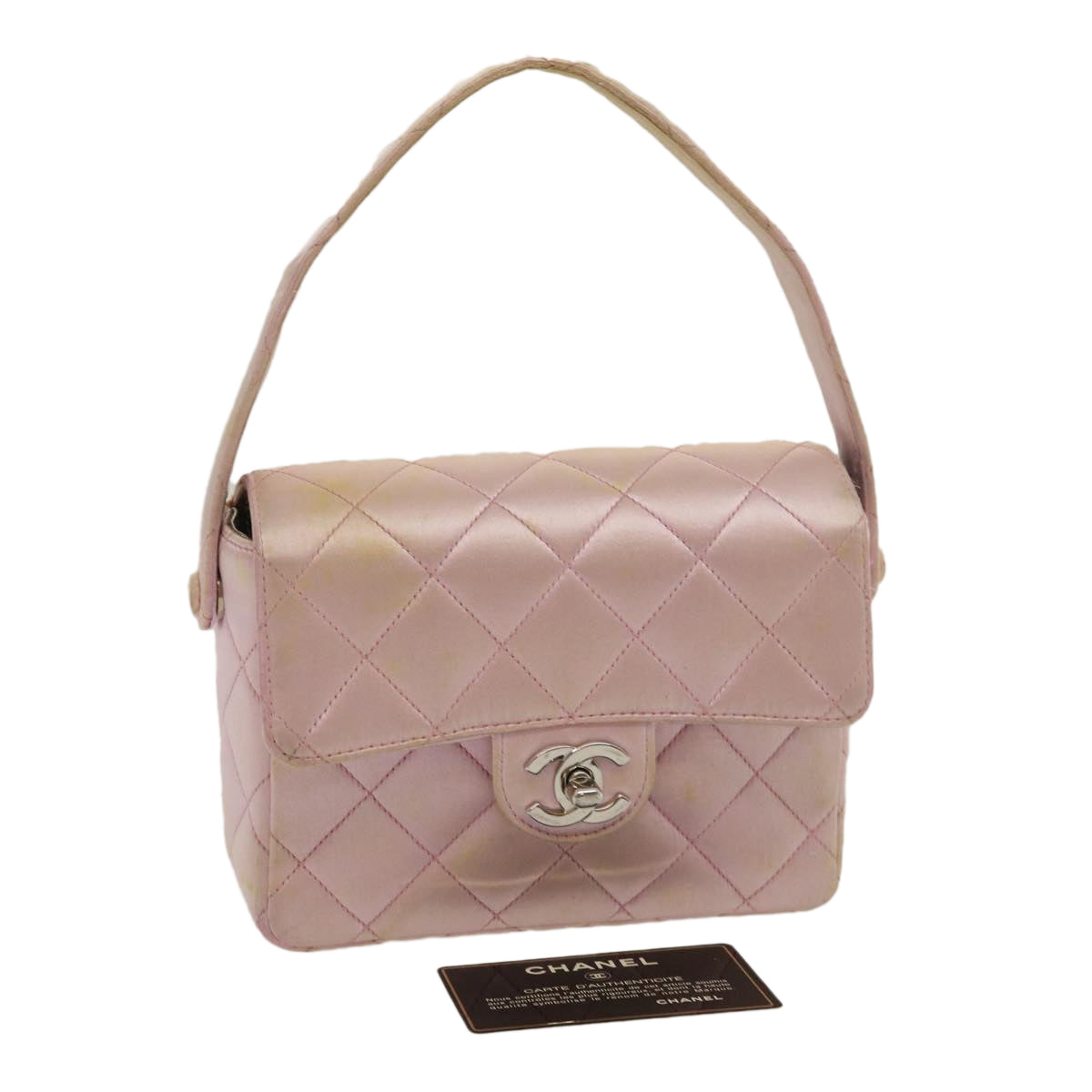 Top Quality Chanel Matelasse Hand Bag Silk Satin Pink CC Auth 29999A