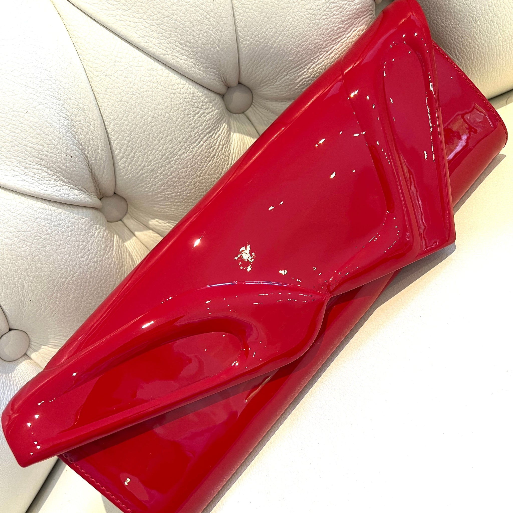 Christian Louboutin So Kate Baguette Red Patent Clutch Bag Preloved