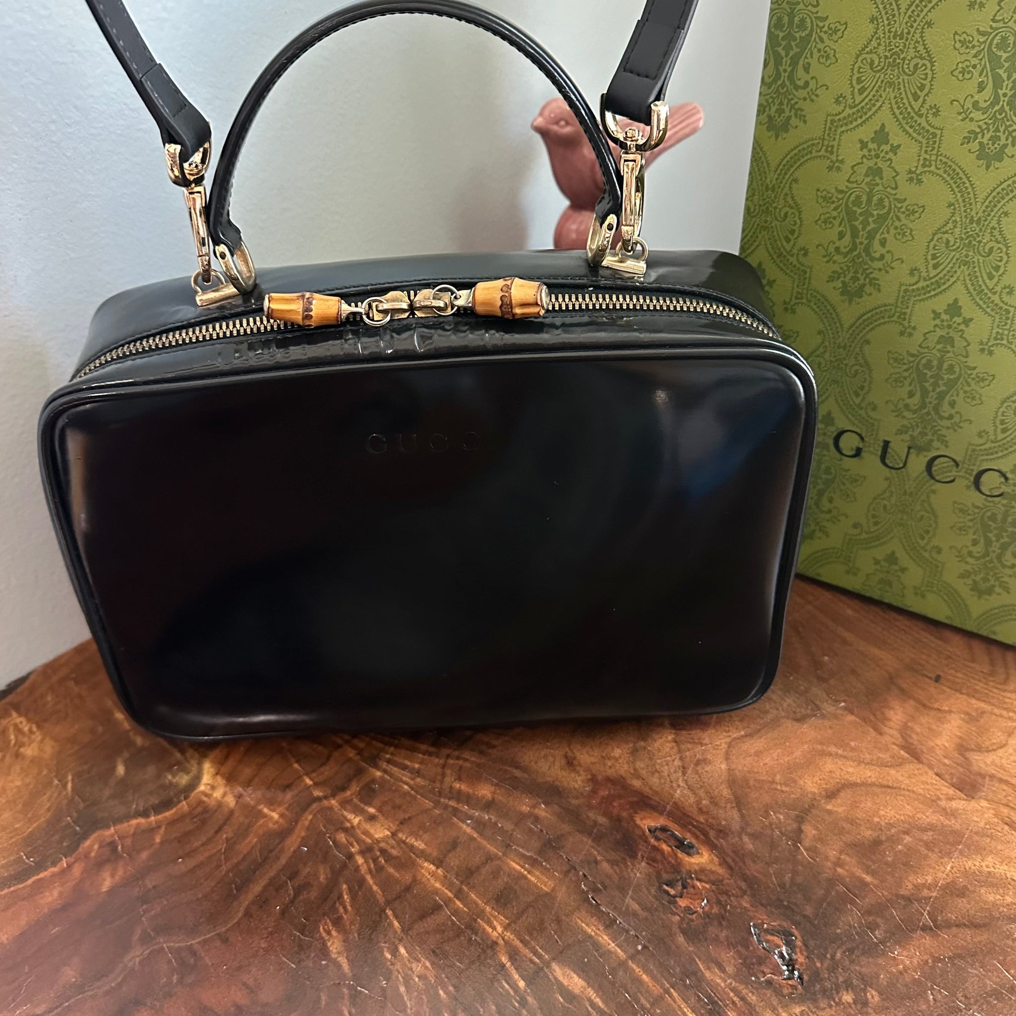 The Junco Crossbody/Clutch - Larger Prestige Totes Bags Gucci Bamboo Cosmetic Bag in Black Leather (Vertical)