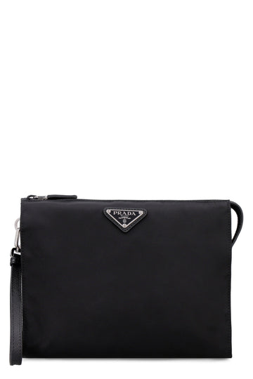 PRADA Mini Pouch Handbag in Re-Nylon and Saffiano Leather