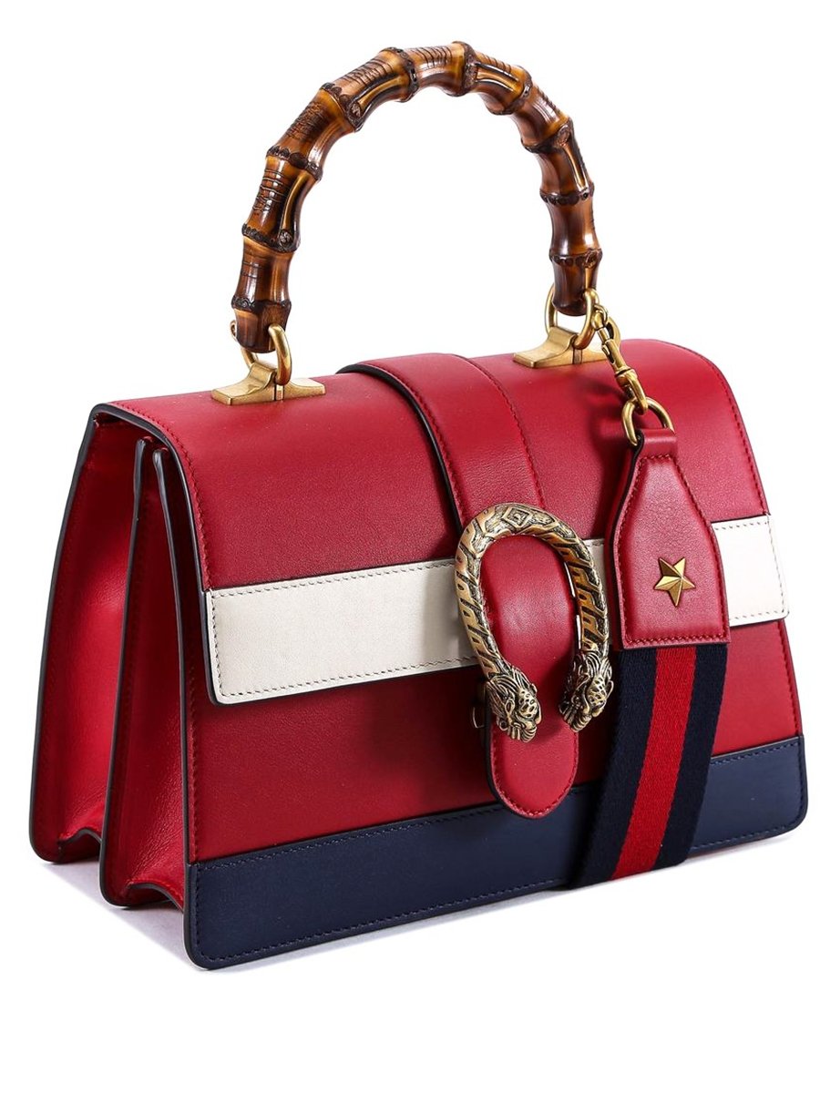 Dionysus Medium Leather Top Handle Bag - Blue/White/Red