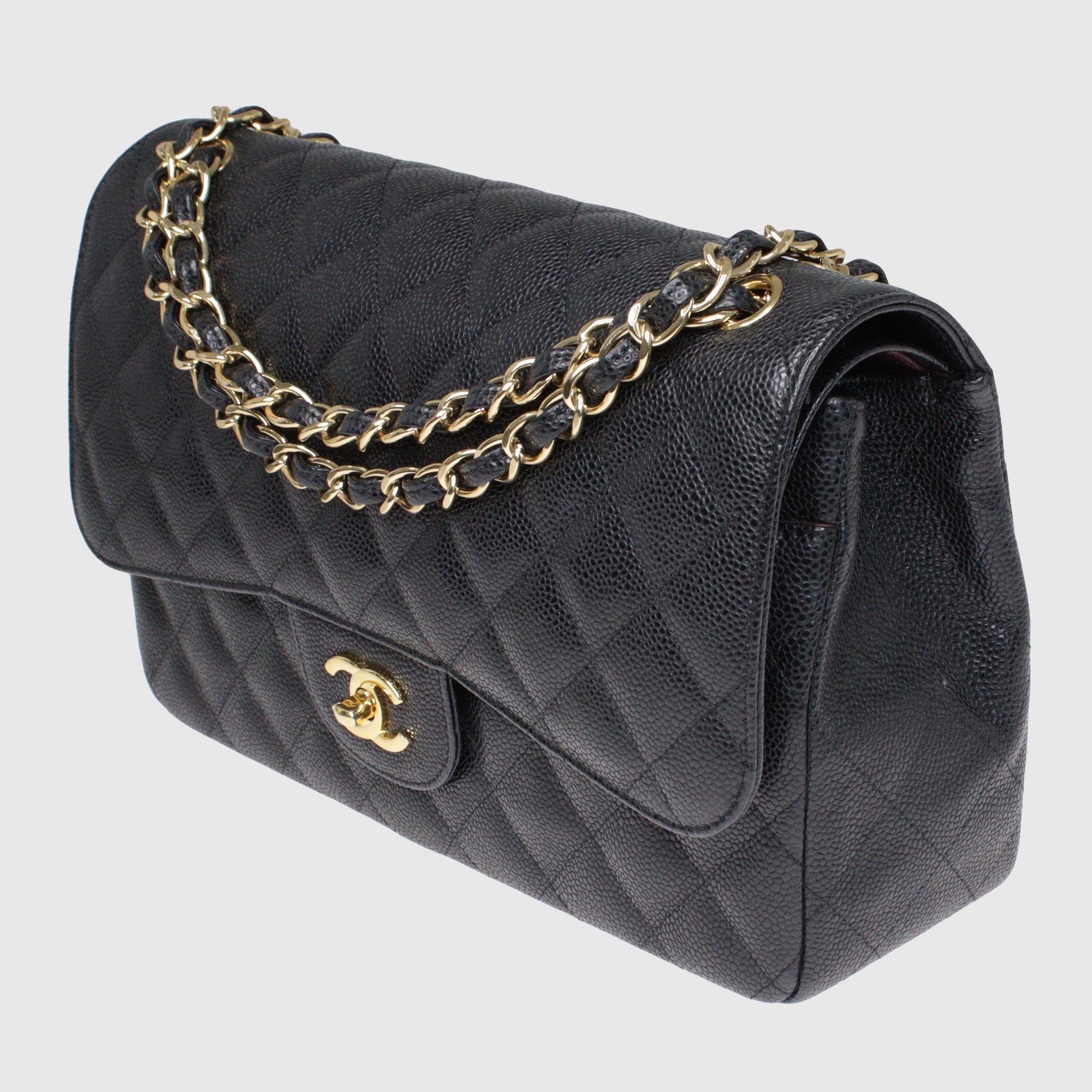 Black Jumbo Classic Caviar Double Flap Bag w/ GHW