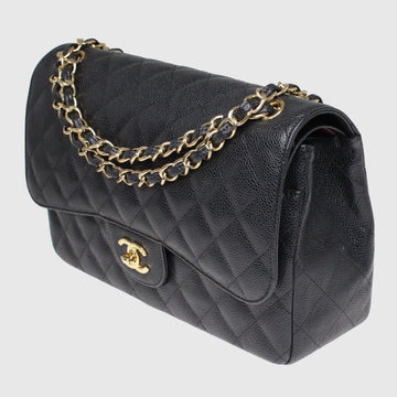 Black Jumbo Classic Caviar Double Flap Bag w/ GHW